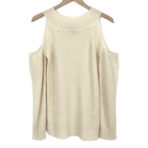 Settledown Cold Shoulder Sweater Size S/M Creamy White Ribbed Knit Pullover NEW